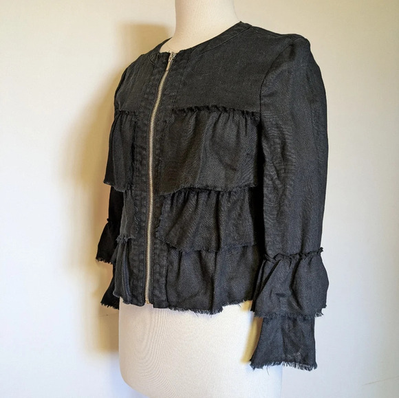 #🌻 129 INC International Concepts Black Ruffle Jacket - Picture 3 of 7